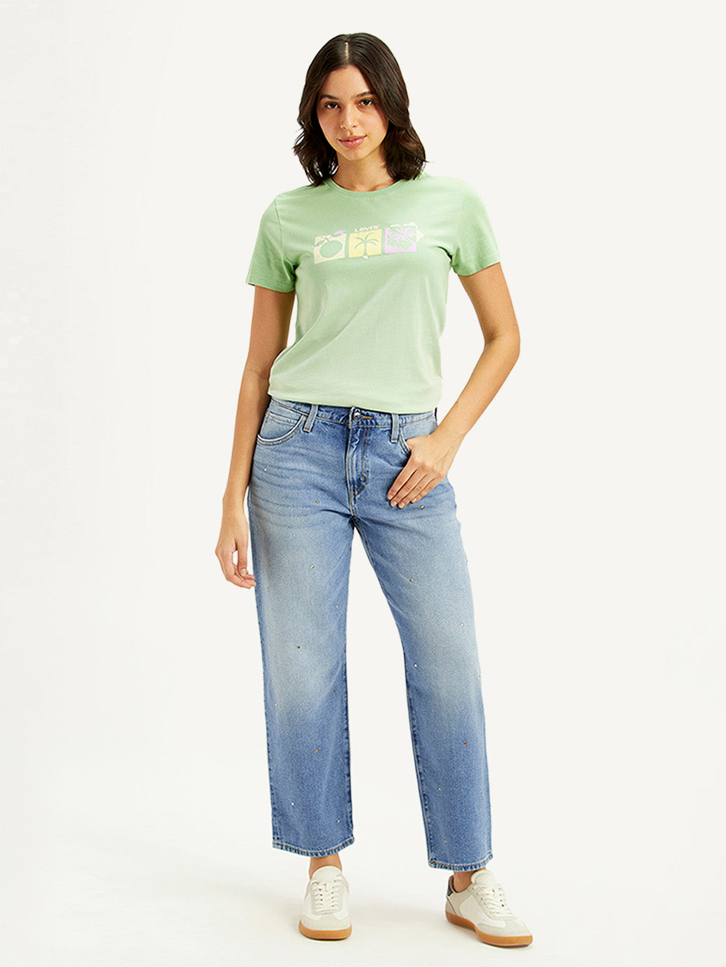 Women's 94 Light Blue Baggy Fit Mid Rise Jeans - Front View