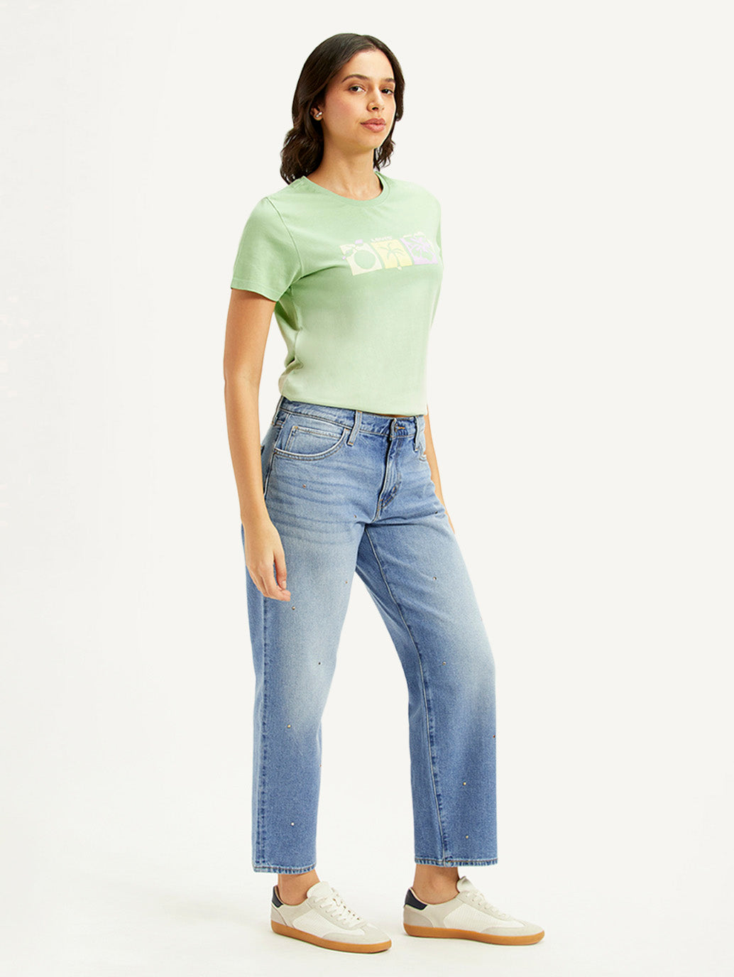 Women's 94 Light Blue Baggy Fit Mid Rise Jeans - Side View