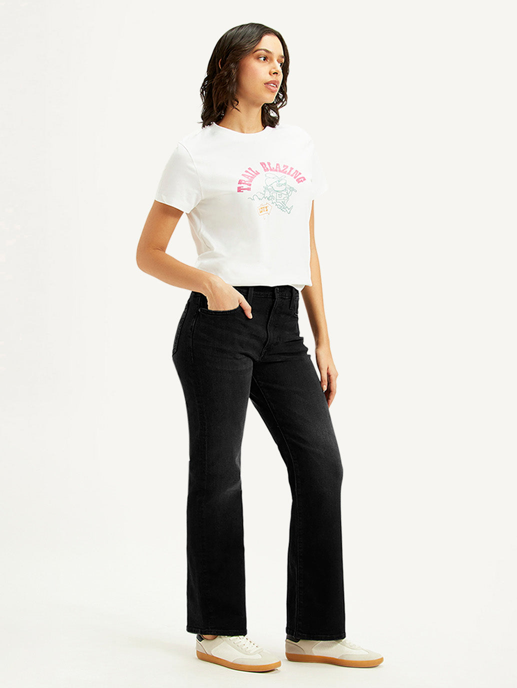 Women's Black Wedgie Bootcut Fit Mid Rise Jeans - Side View