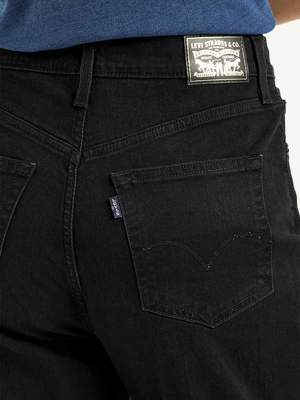 Women's Black Loose Tapered Fit High Rise Jeans - Detail View