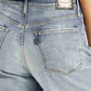Women's Light Blue Ribcage Bell Bottom Wide Leg Fit High Rise Jeans - Detail View