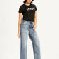 Women's Light Blue Ribcage Bell Bottom Wide Leg Fit High Rise Jeans - Side View