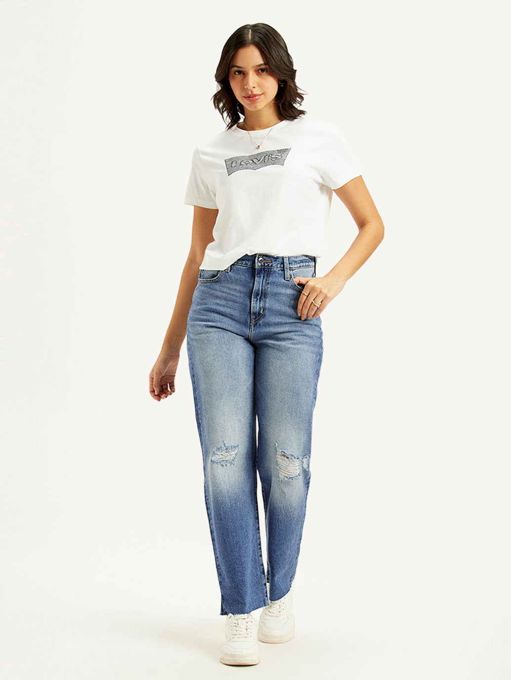 Women's Blue Ribcage Straight Fit High Rise Jeans