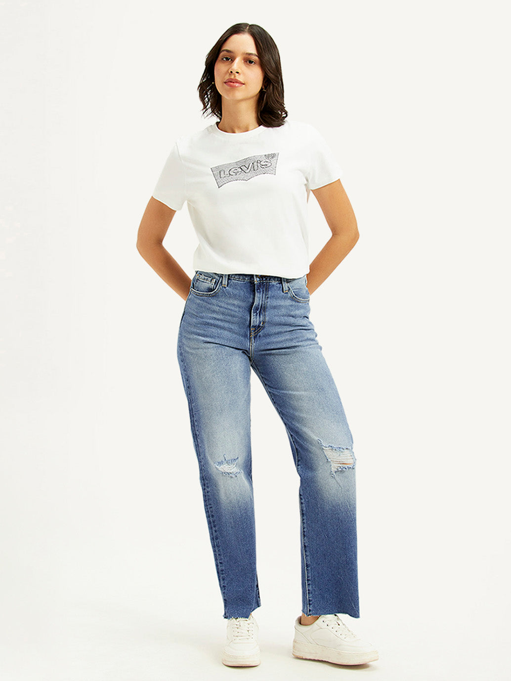 Women's Blue Ribcage Straight Fit High Rise Jeans - Front View