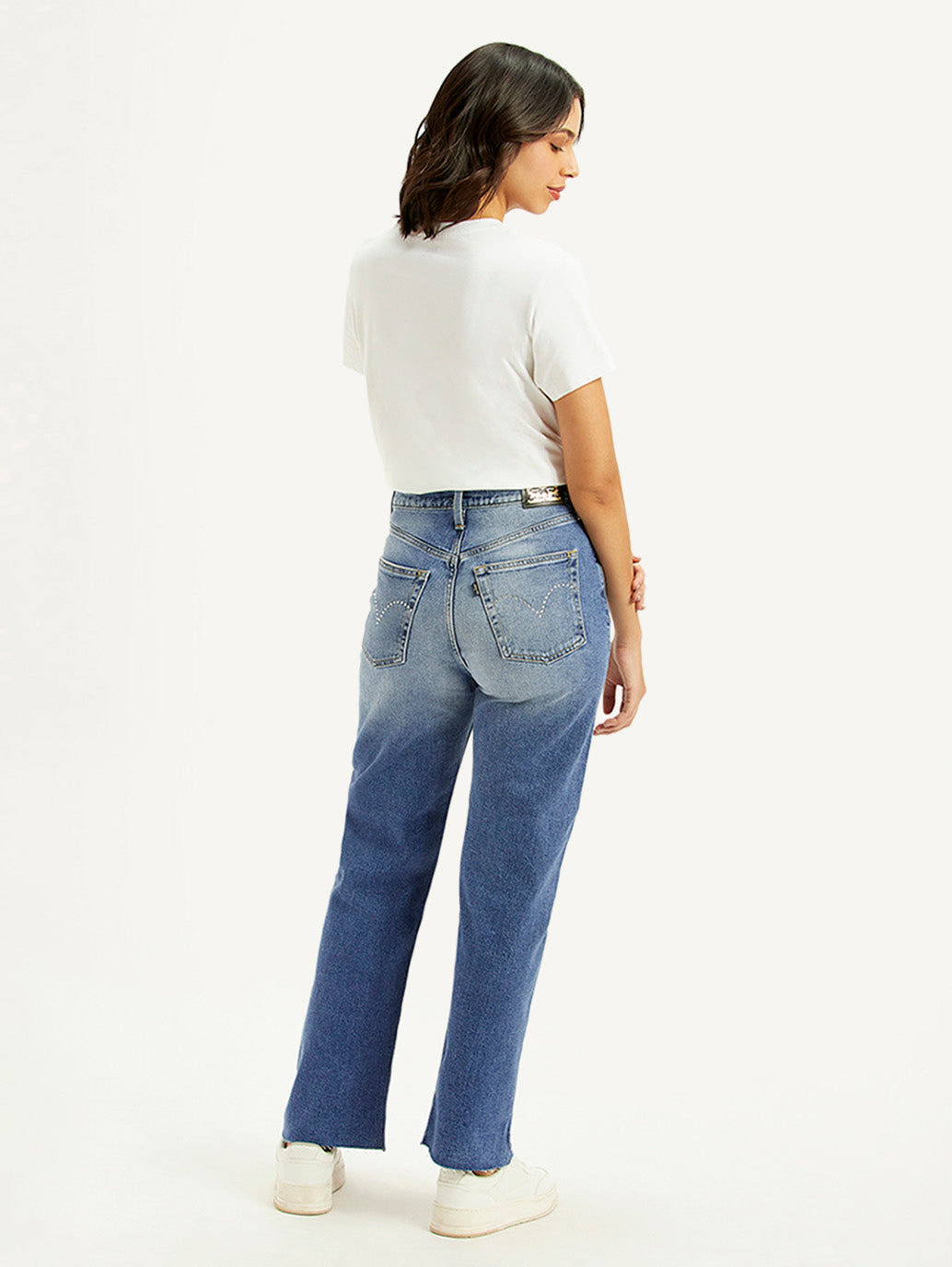 Women's Blue Ribcage Straight Fit High Rise Jeans - back View