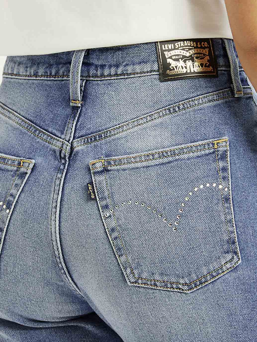 Women's Blue Ribcage Straight Fit High Rise Jeans - Detail View