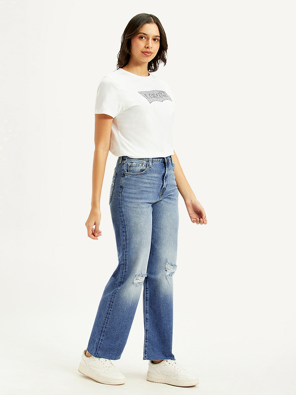 Women's Blue Ribcage Straight Fit High Rise Jeans - Side View