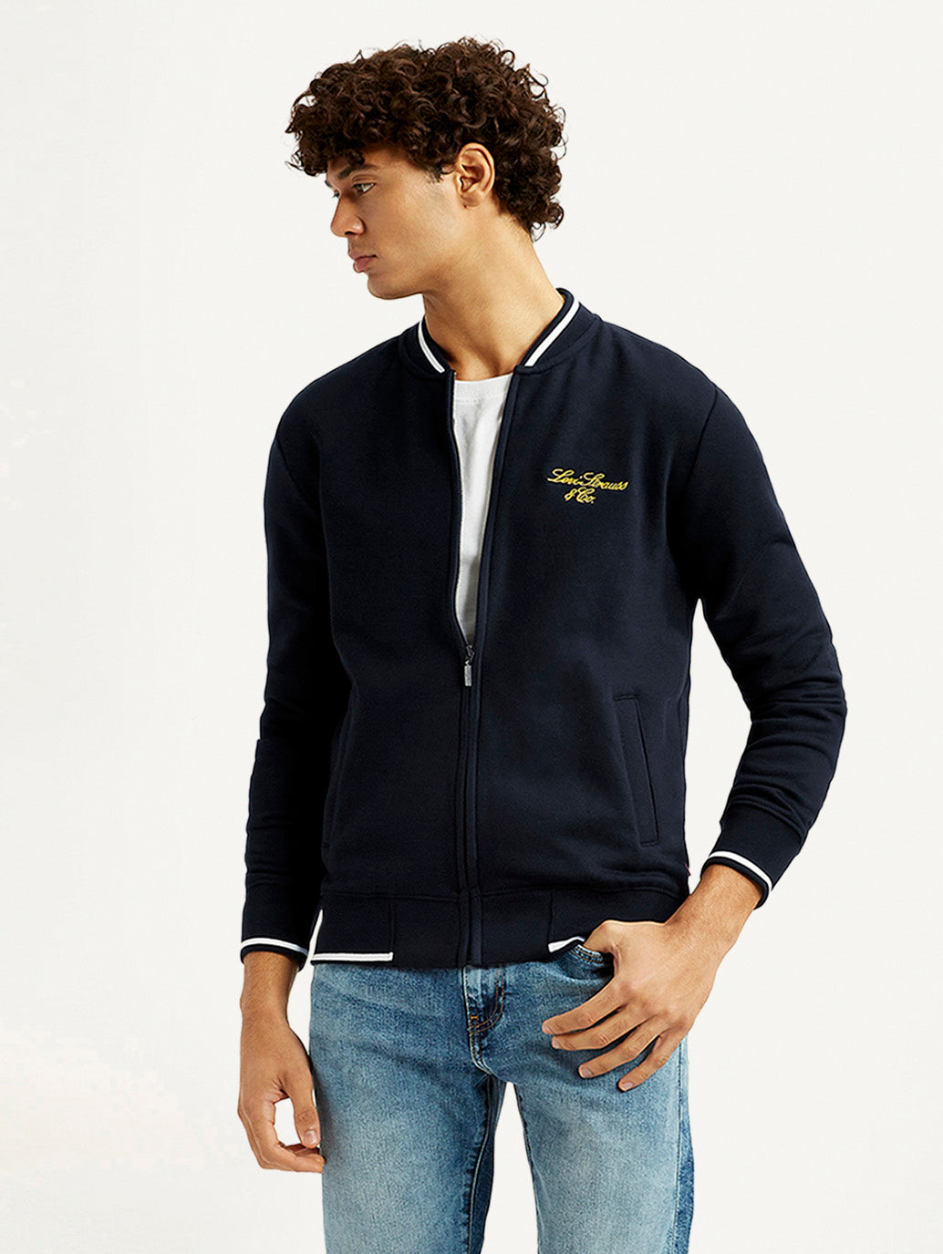 Men's Brand Logo Black Collar Neck Sweatshirt - Styleshot View