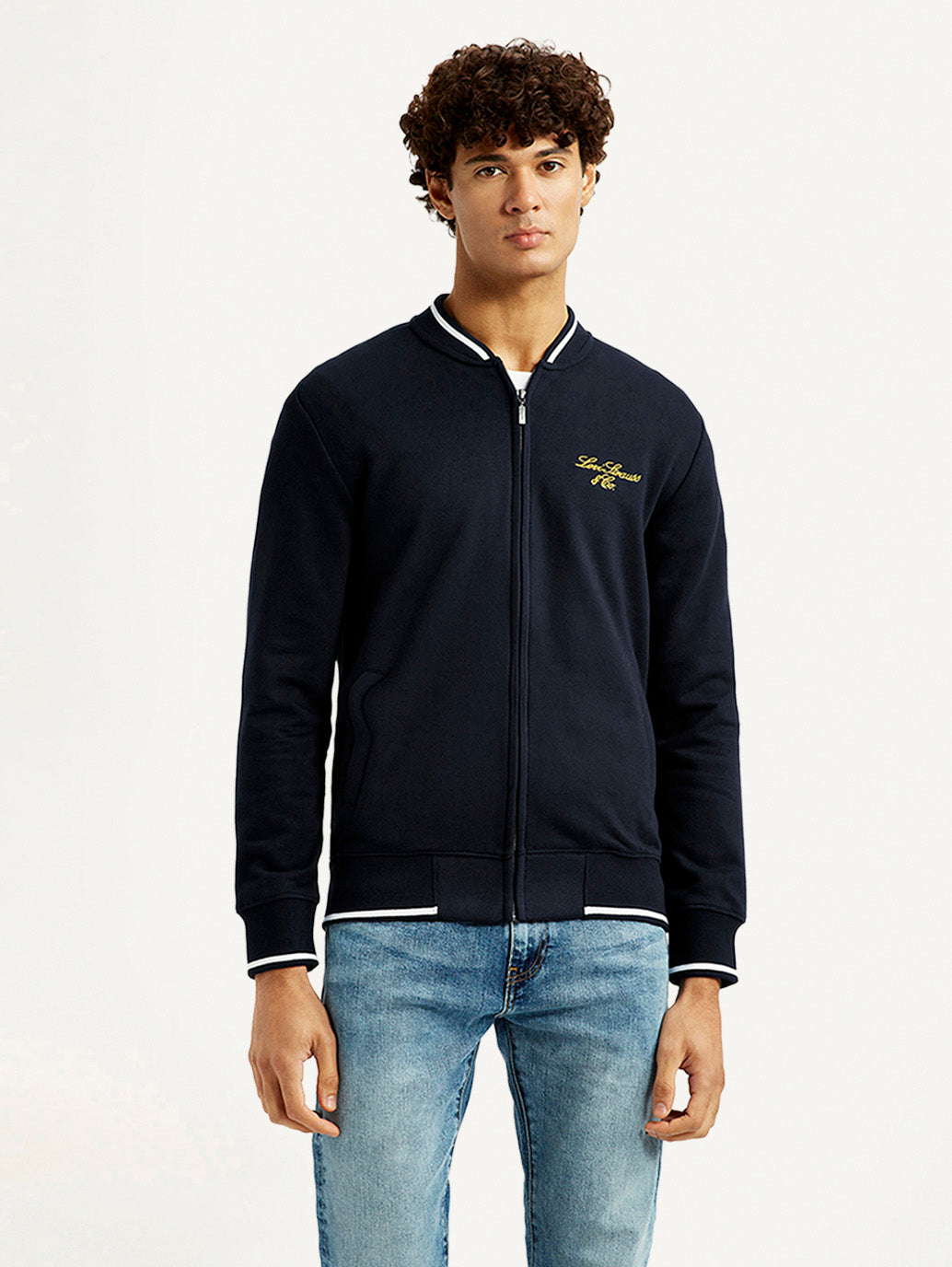 Men's Brand Logo Black Collar Neck Sweatshirt - Front View