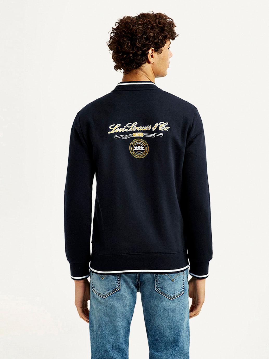 Men's Brand Logo Black Collar Neck Sweatshirt - Back View