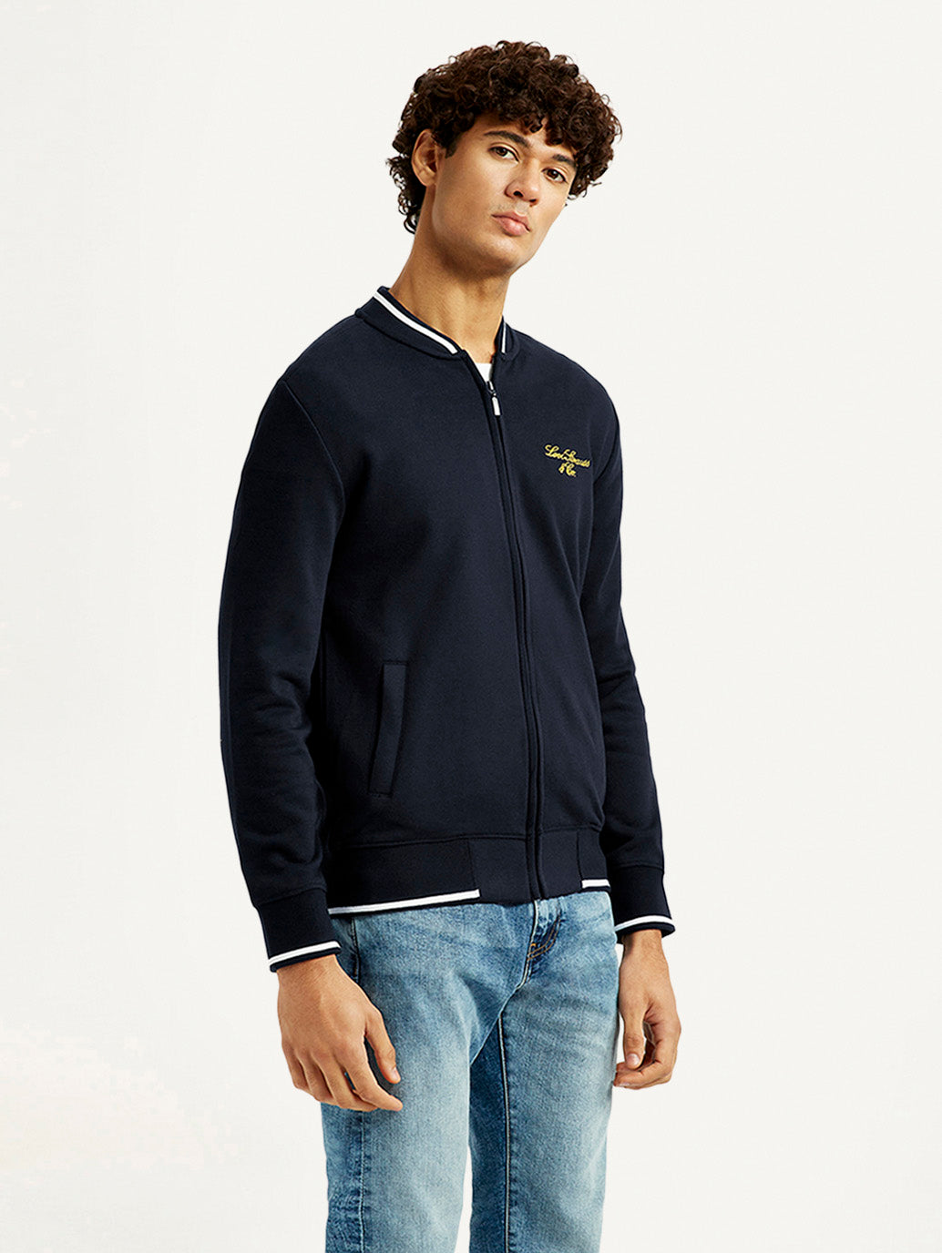 Men's Brand Logo Black Collar Neck Sweatshirt - Side View