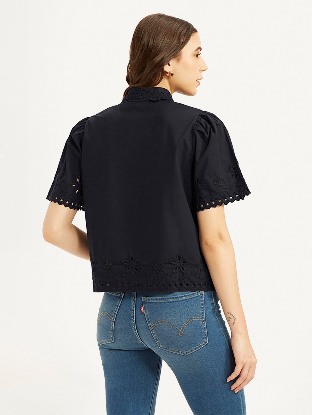 Women's Self Design Spread Collar Shirt - Back View