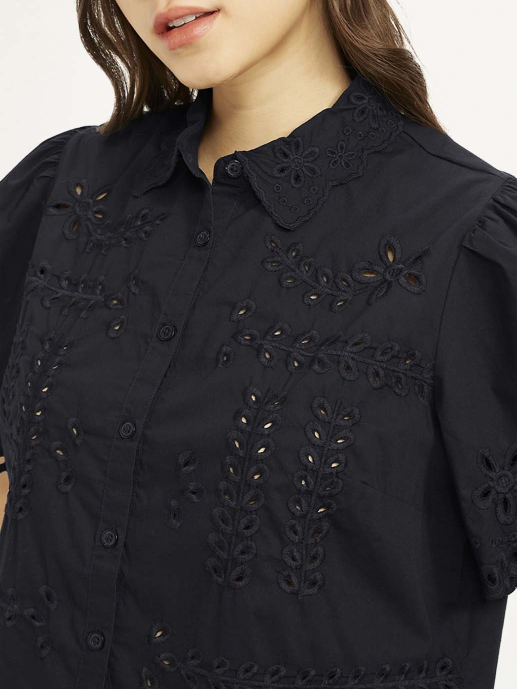 Women's Self Design Spread Collar Shirt - Detail View