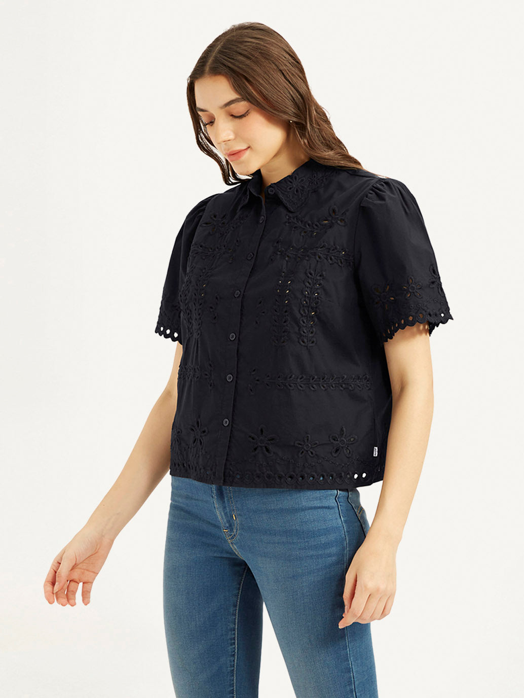 Women's Self Design Spread Collar Shirt - Side View