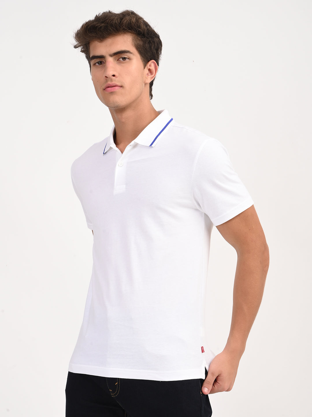 Men's Solid White Slim Fit Polo T-shirt - side View