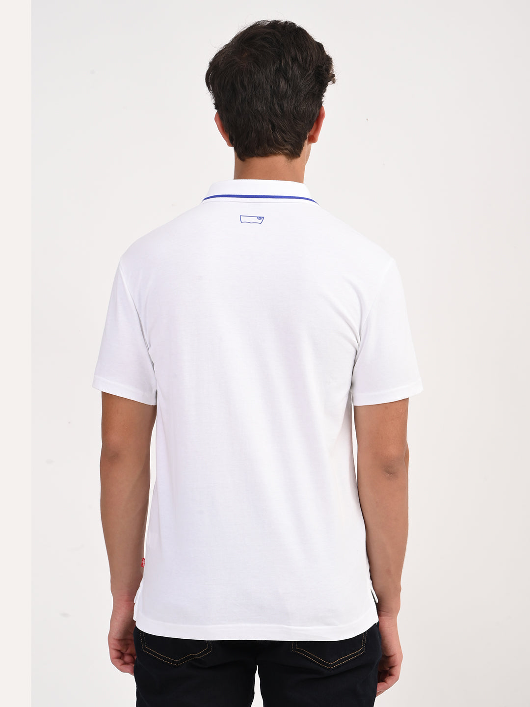 Men's Solid White Slim Fit Polo T-shirt - back View