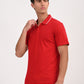Men's Solid Red Slim Fit Polo T-shirt - side View