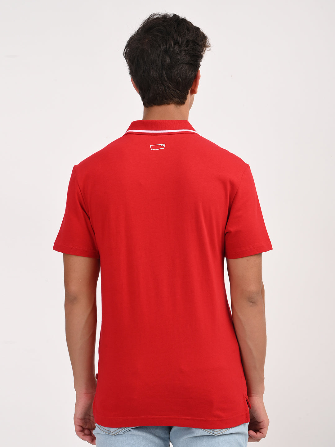 Men's Solid Red Slim Fit Polo T-shirt - back View