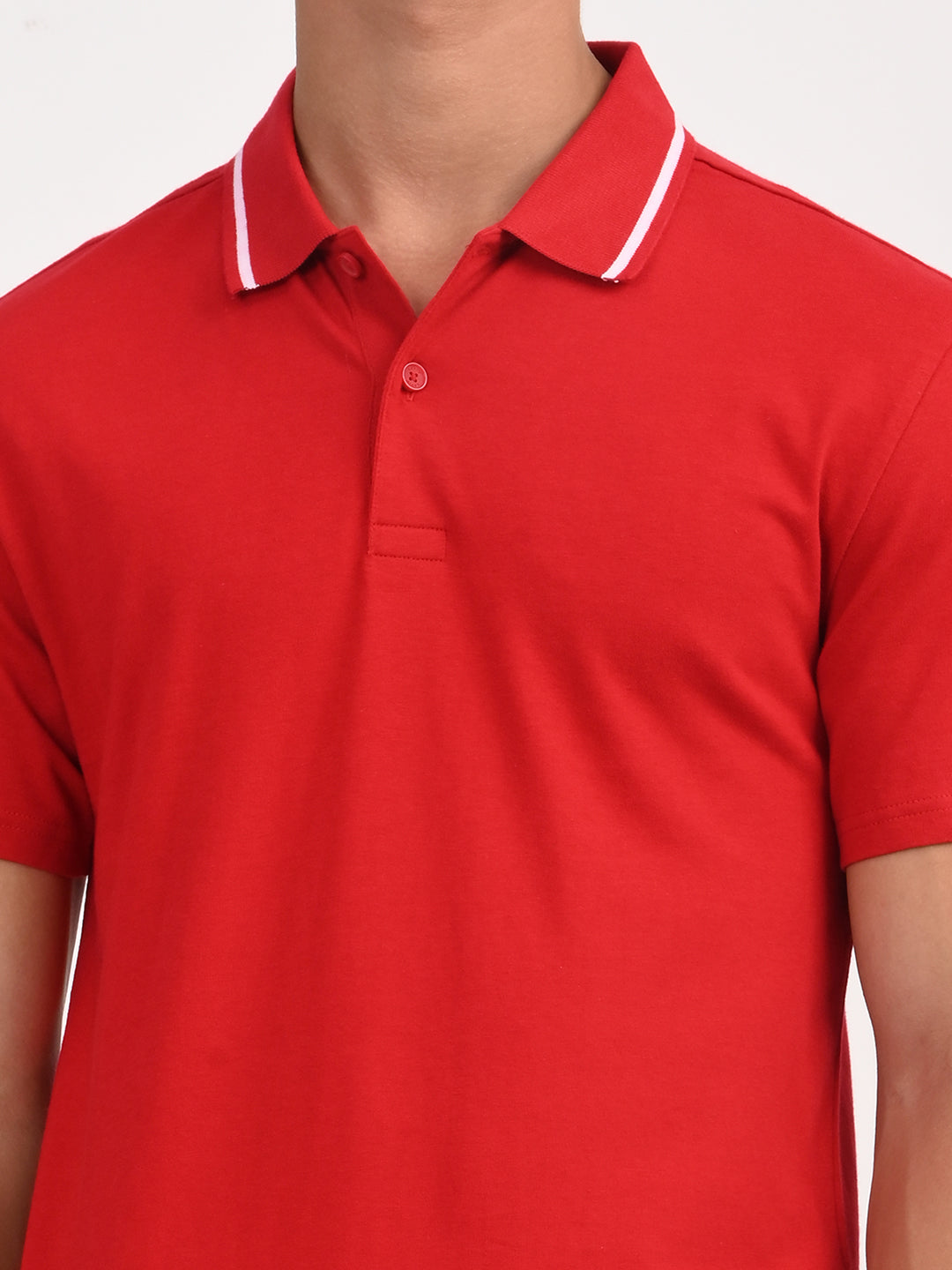 Men's Solid Red Slim Fit Polo T-shirt - deatil View