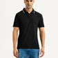 Men's Solid Black Polo T-Shirt - Front View