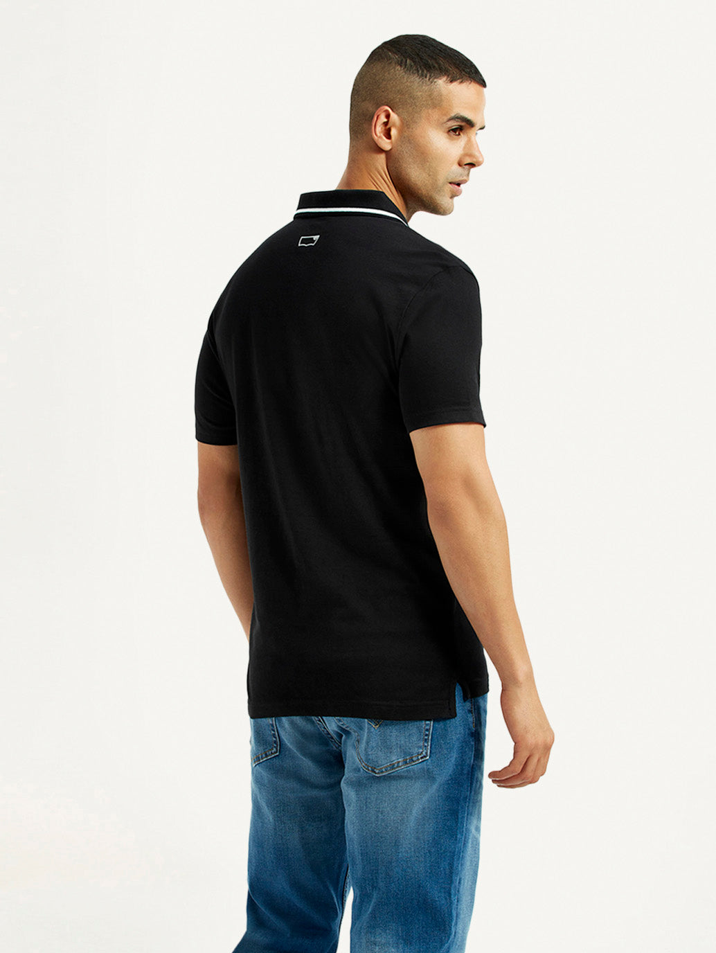 Men's Solid Black Polo T-Shirt - Back View