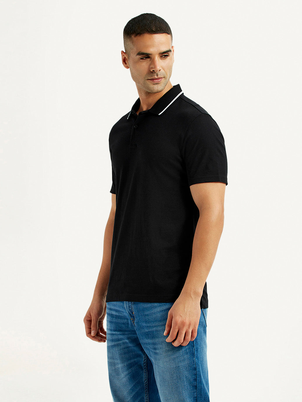 Men's Solid Black Polo T-Shirt - Side View