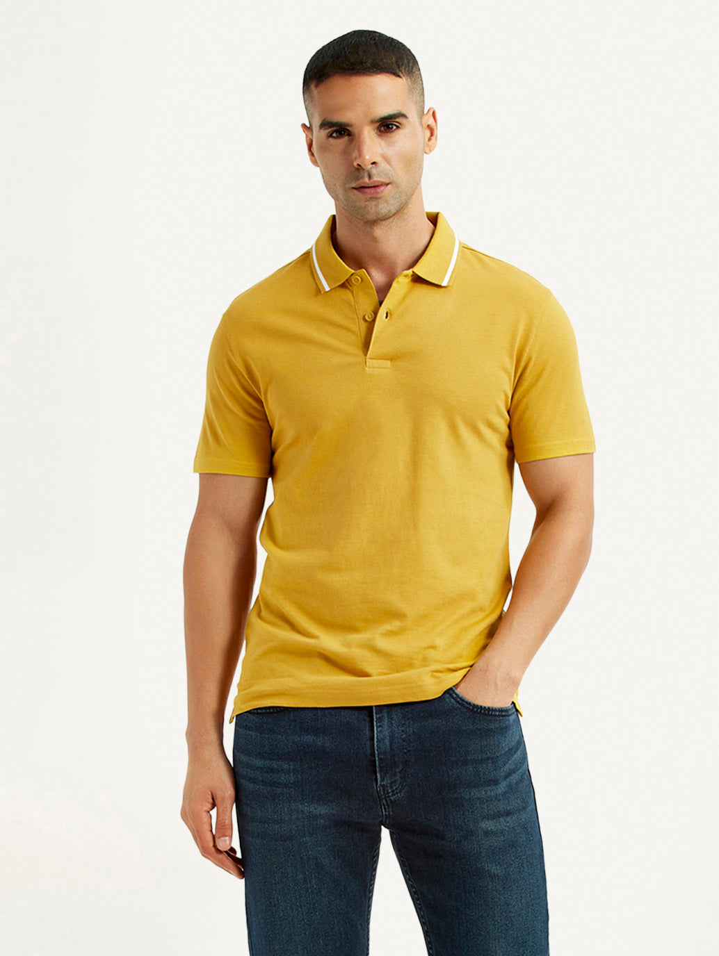 Men's Solid Yellow Polo T-Shirt - Styleshot View