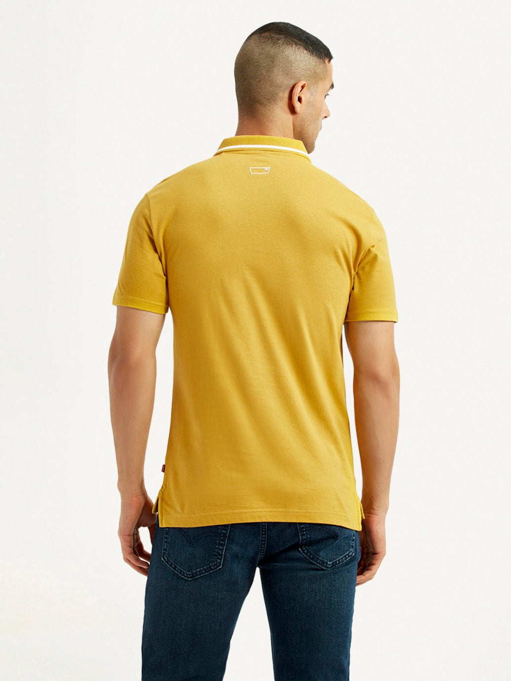 Men's Solid Yellow Polo T-Shirt - Back View
