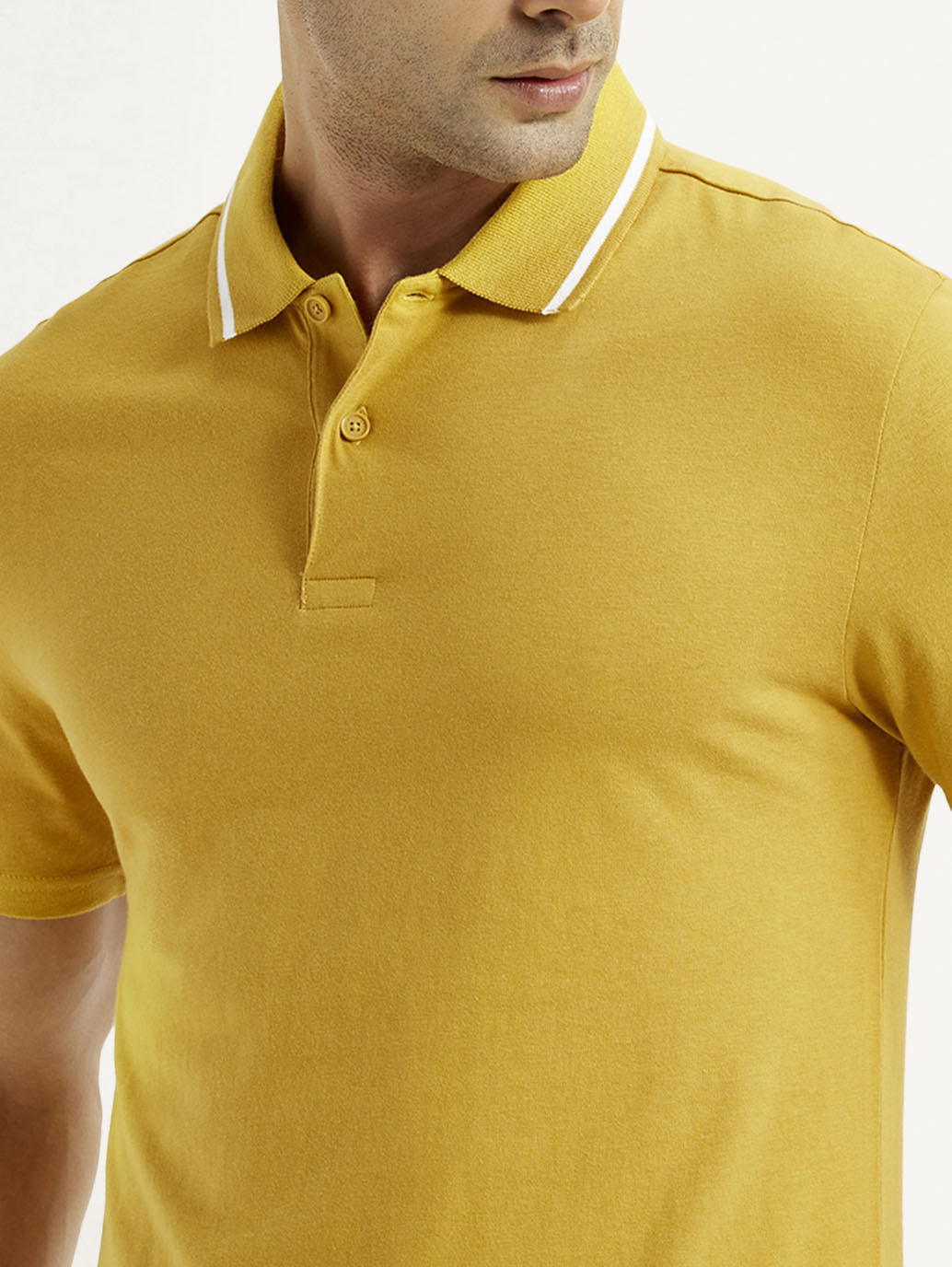 Men's Solid Yellow Polo T-Shirt - Detail View