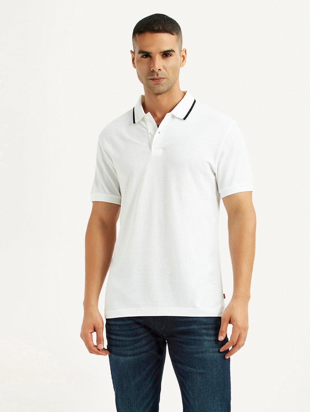 Men's Solid White Slim Fit Polo T-shirt