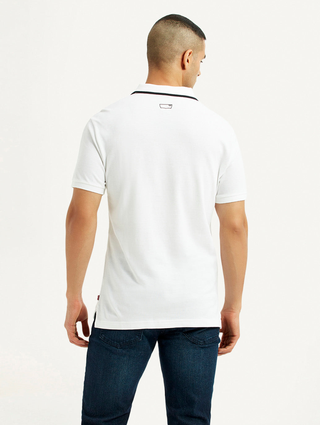 Men's Solid White Slim Fit Polo T-shirt - Back View
