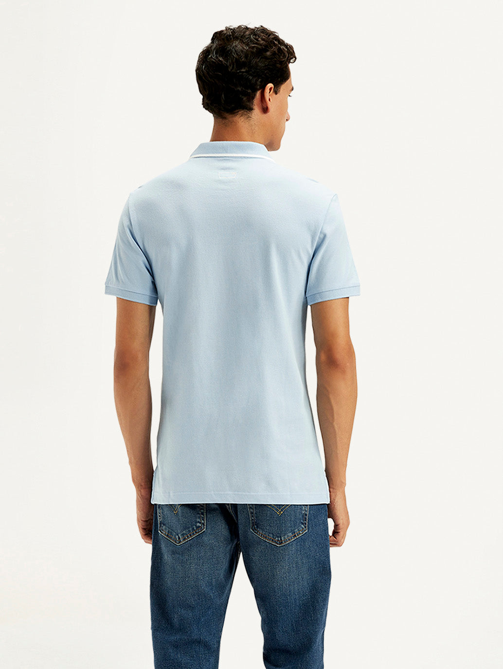 Men's Solid Light Blue Slim Fit Polo T-Shirt - Back View