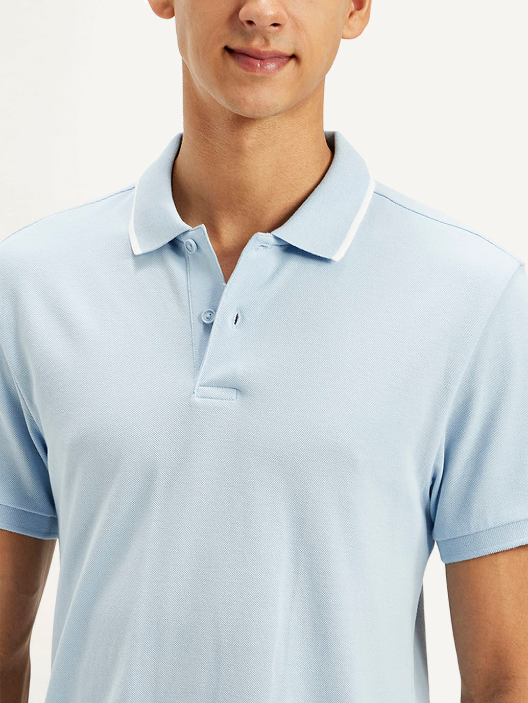 Men's Solid Light Blue Slim Fit Polo T-Shirt - 20 View