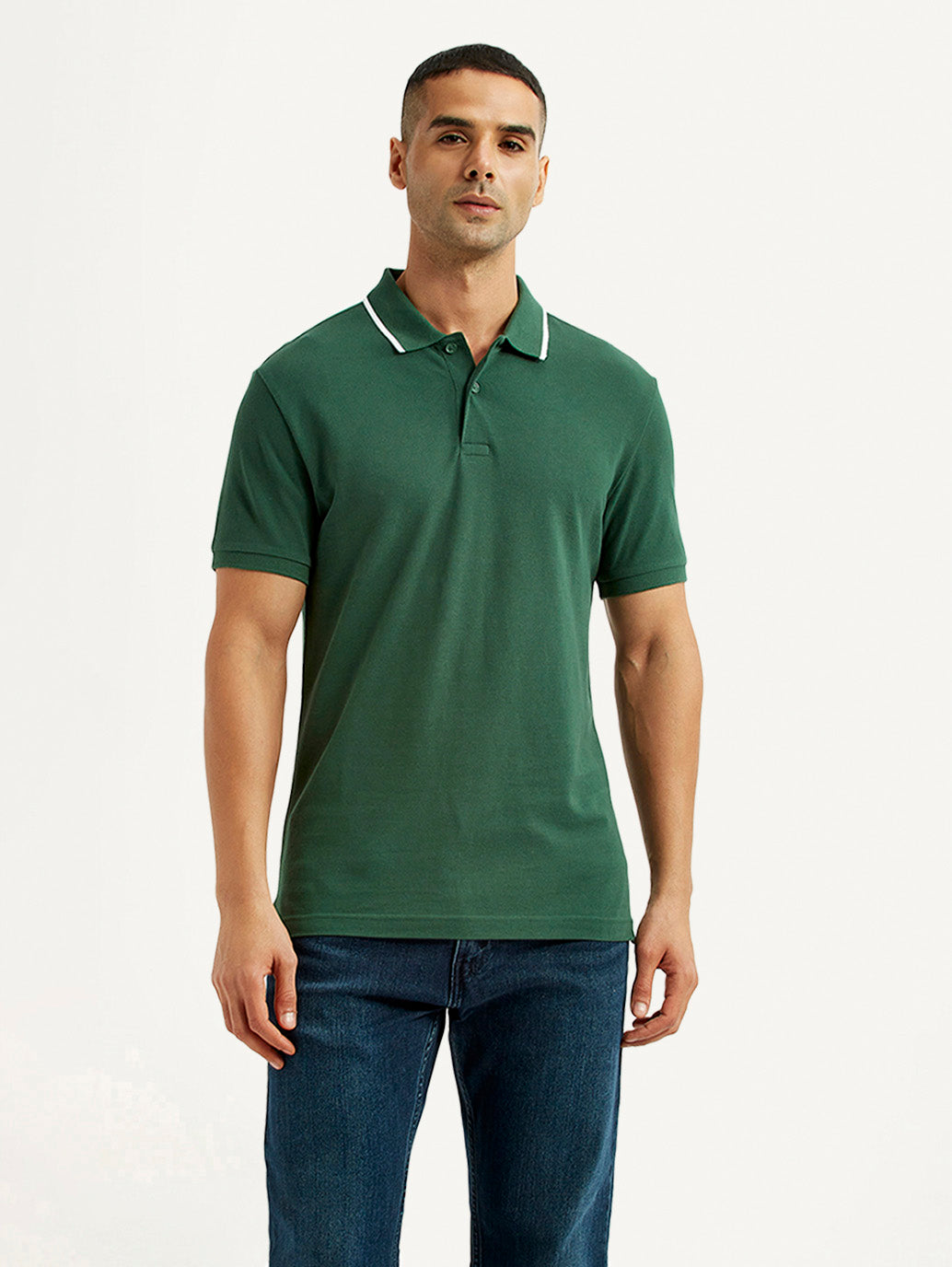Men's Solid Dark Green Polo T-Shirt - Front View