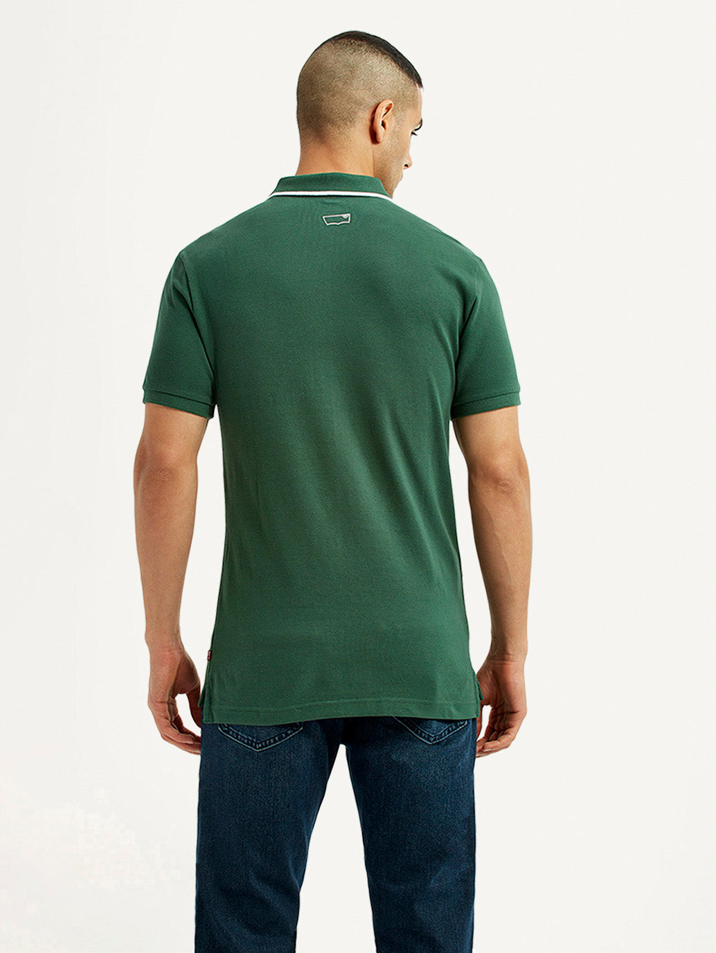 Men's Solid Dark Green Polo T-Shirt - Back View