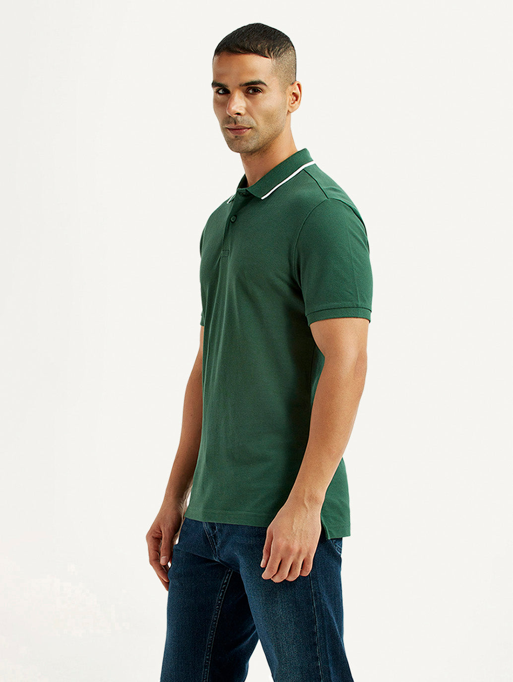 Men's Solid Dark Green Polo T-Shirt - Side View