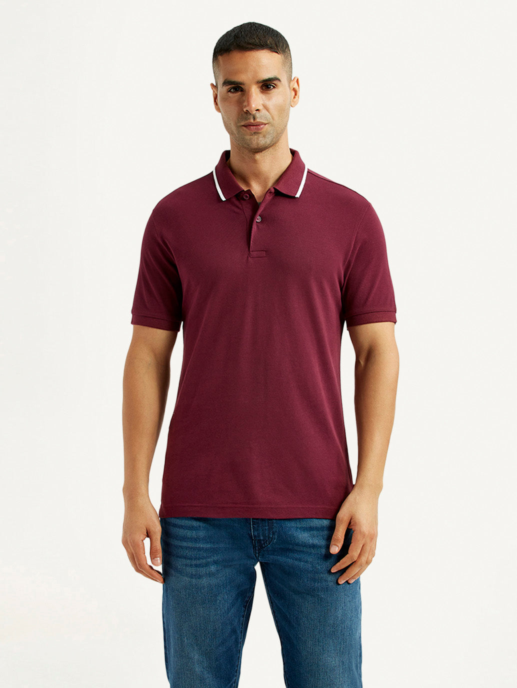 Men's Solid Maroon Polo T-Shirt - Front View
