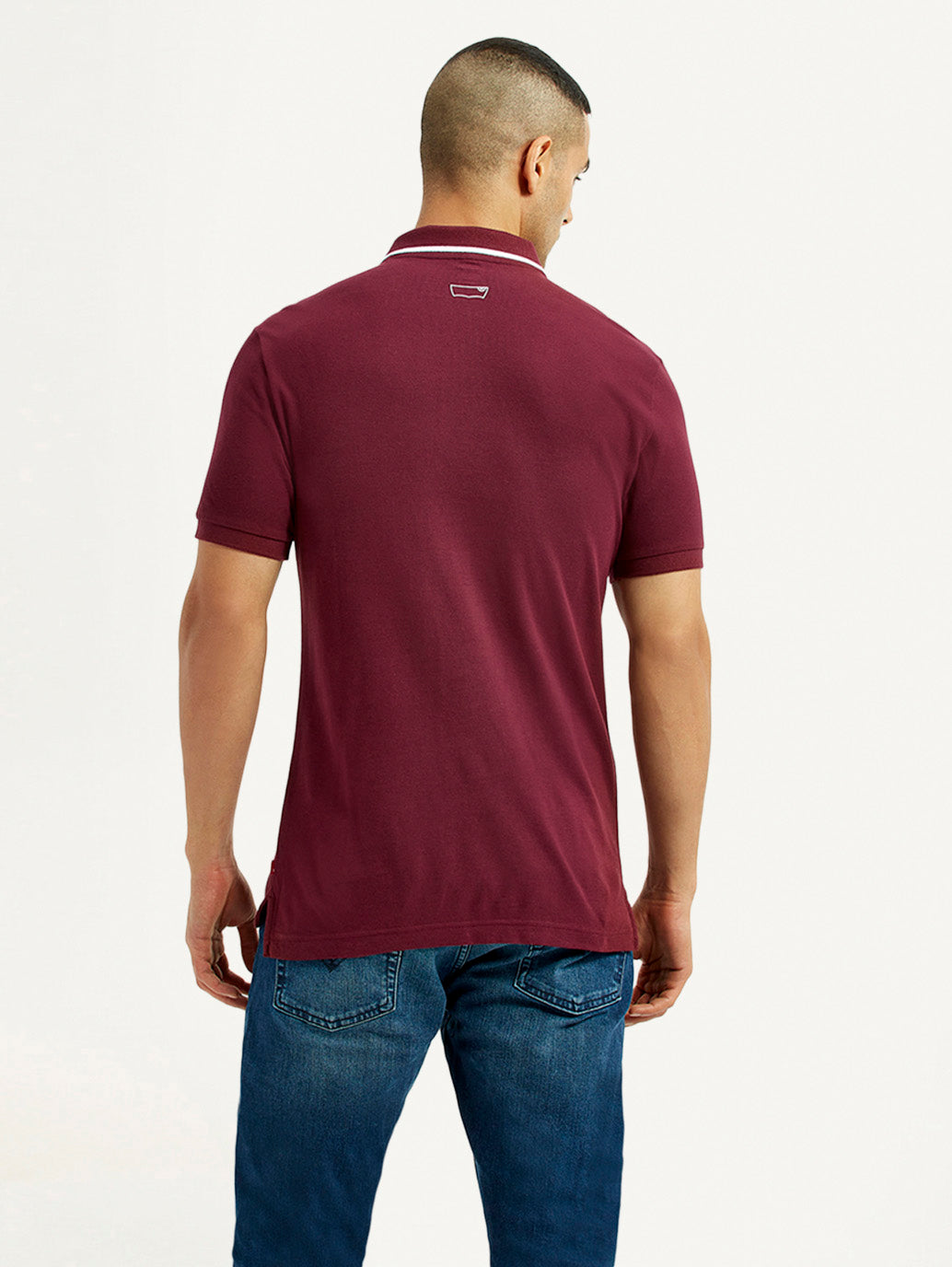Men's Solid Maroon Polo T-Shirt - Back View