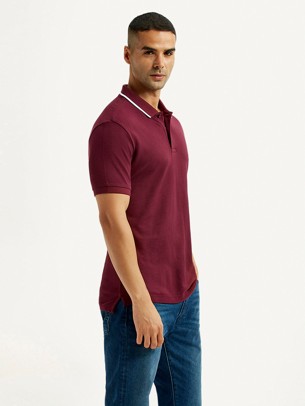 Men's Solid Maroon Polo T-Shirt - Side View