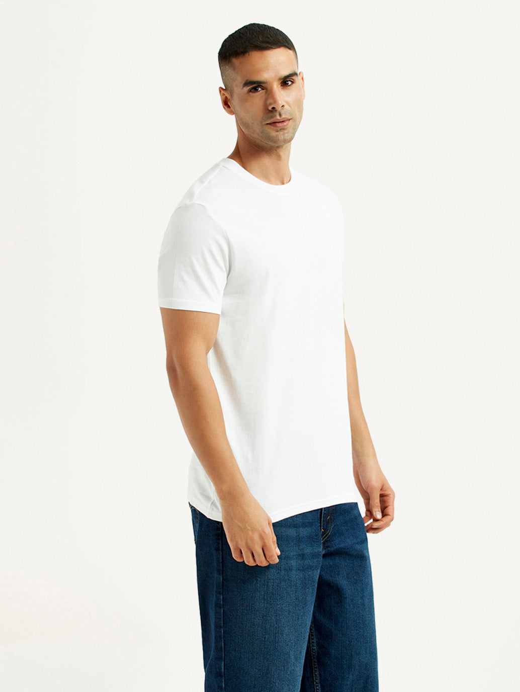 Men's Solid White Slim Fit T-Shirt - Side View