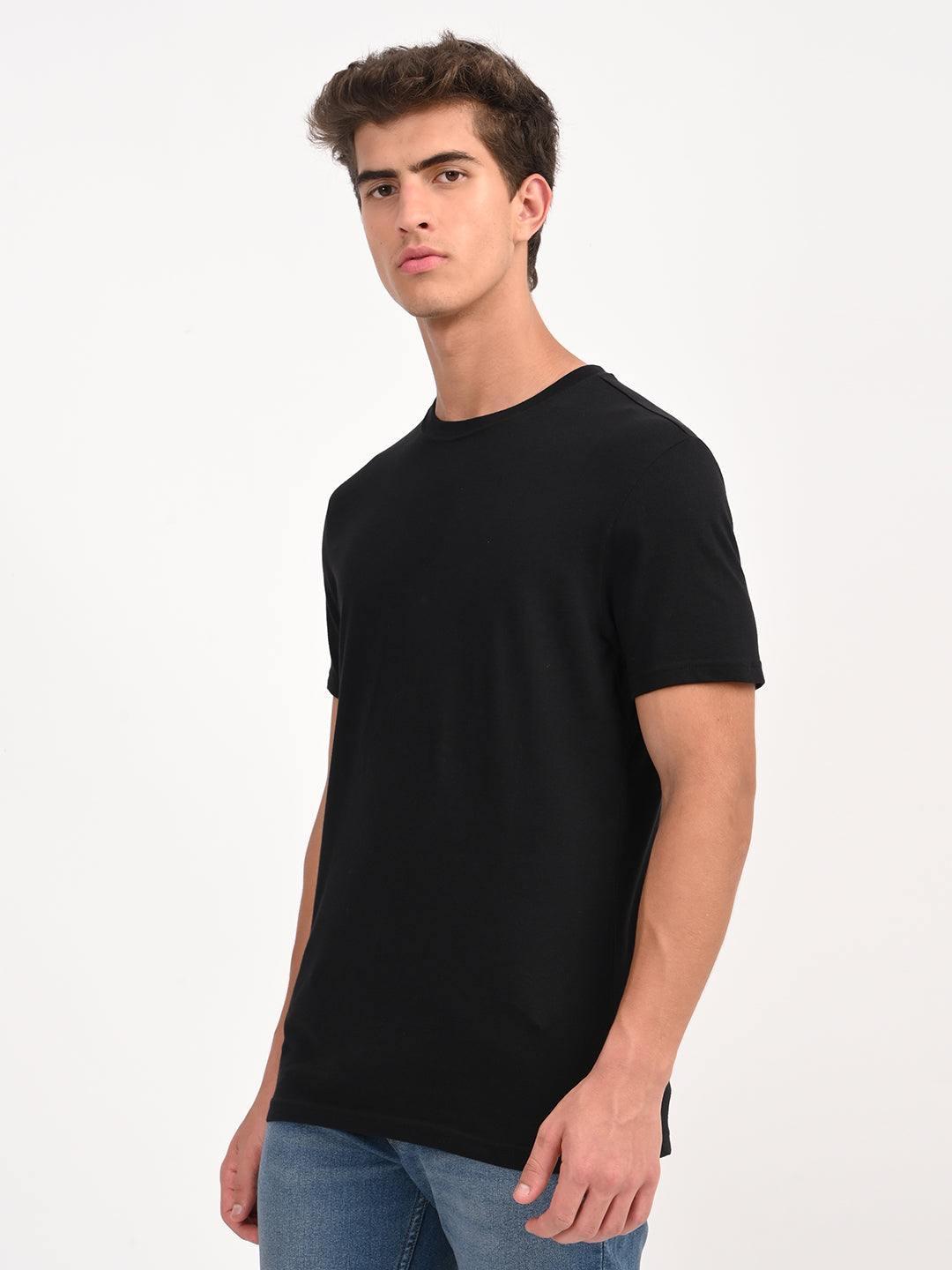 Men's Solid Black Slim Fit T-shirt - side View