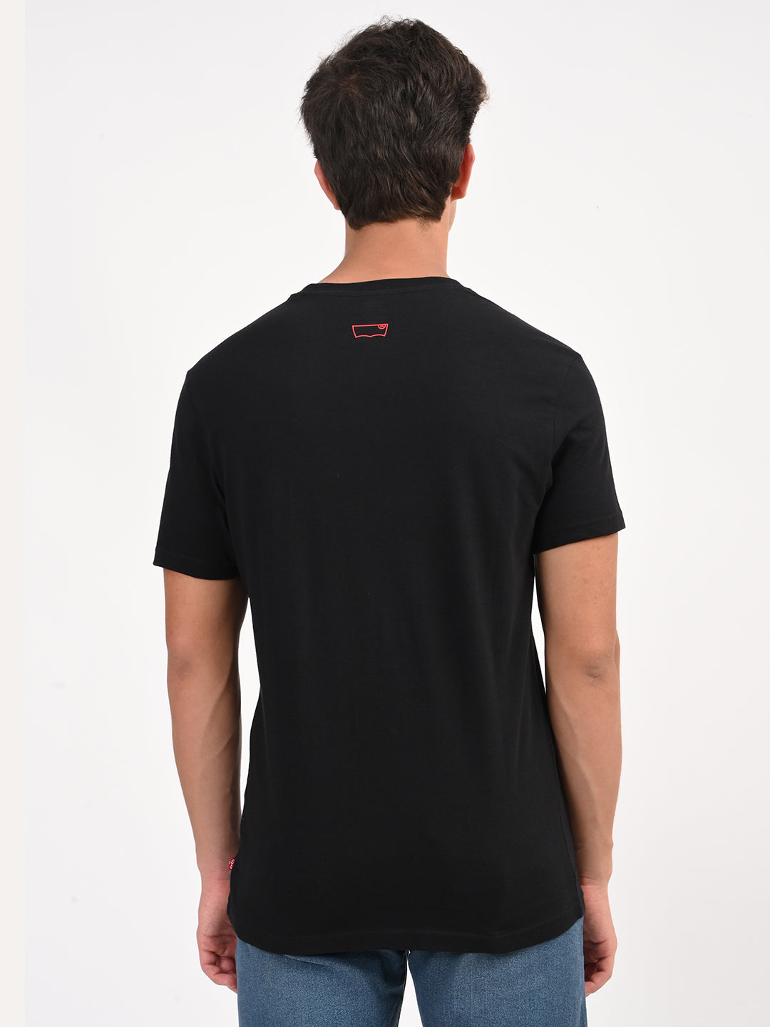 Men's Solid Black Slim Fit T-shirt - back View