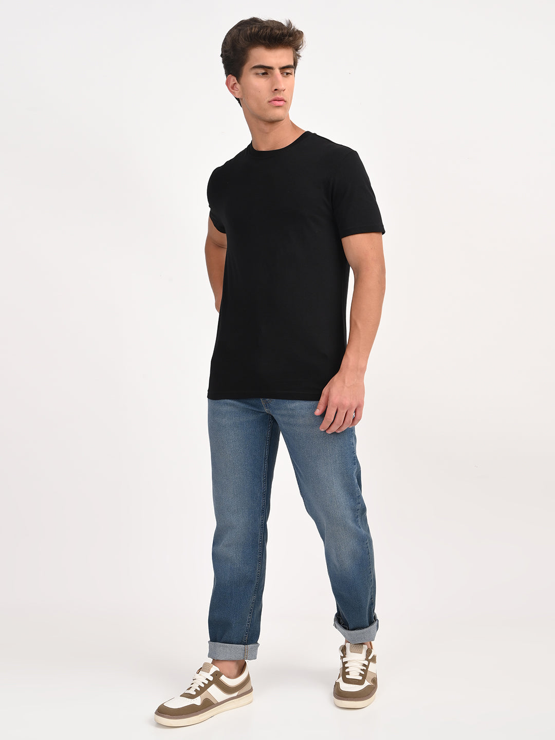 Men's Solid Black Slim Fit T-shirt - 6 View