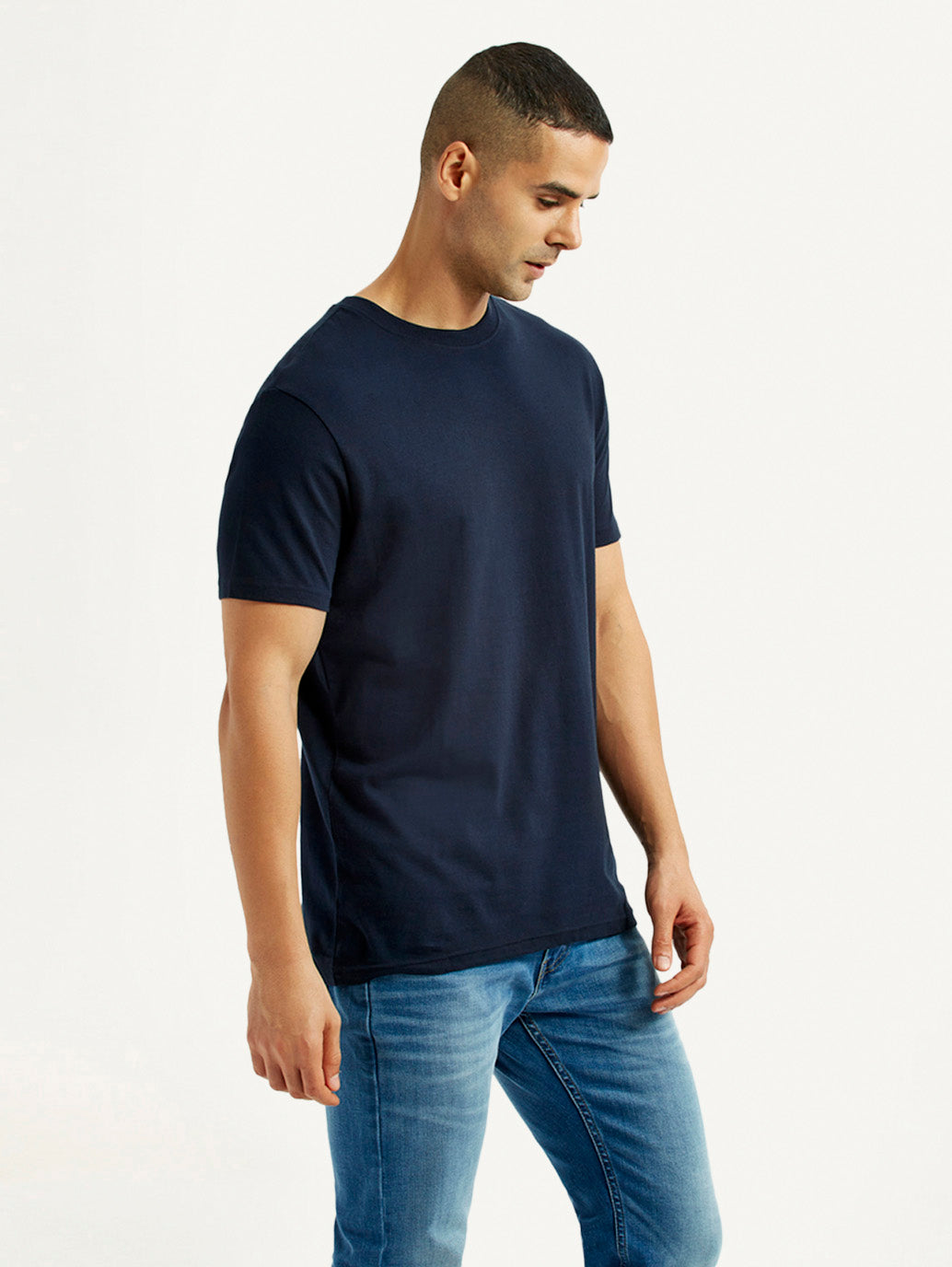 Men's Solid Black Slim Fit T-Shirt - Side View