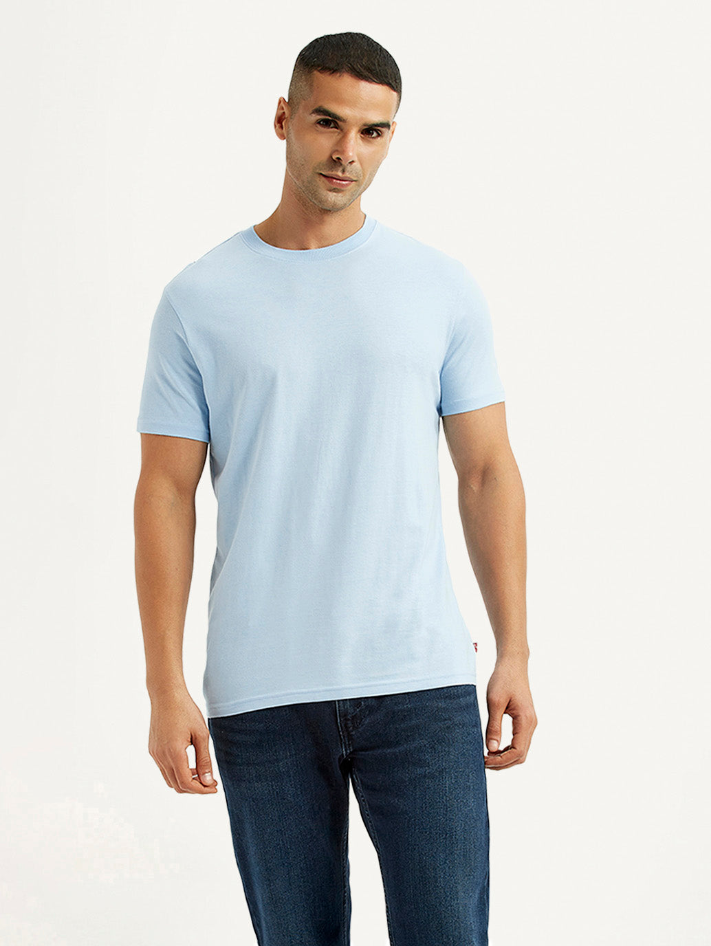 Men's Solid Light Blue Crew Neck T-Shirt - Styleshot View