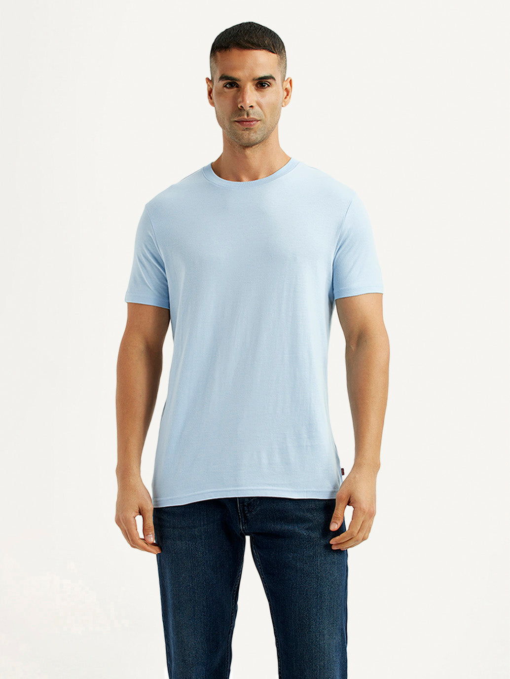 Men's Solid Light Blue Crew Neck T-Shirt - Front View