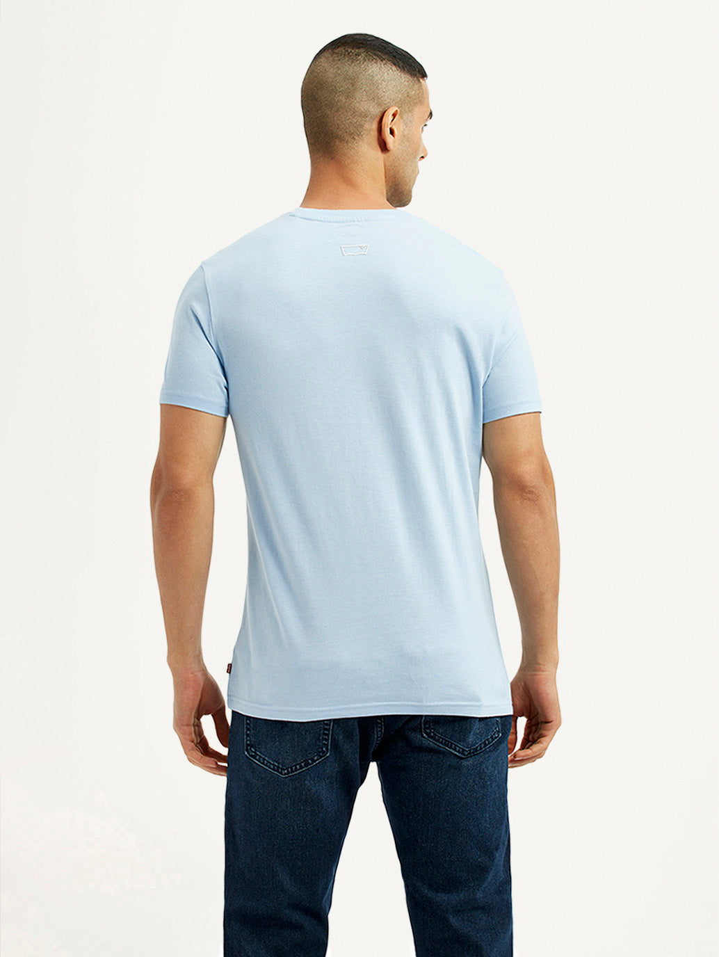 Men's Solid Light Blue Crew Neck T-Shirt - Back View