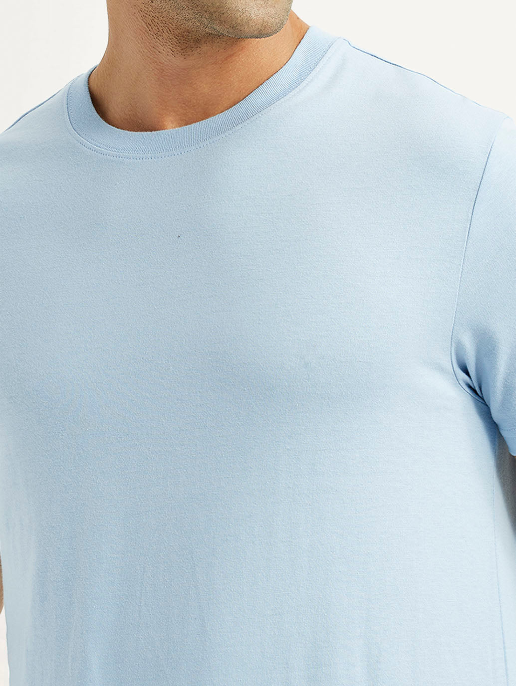 Men's Solid Light Blue Crew Neck T-Shirt - Detail View