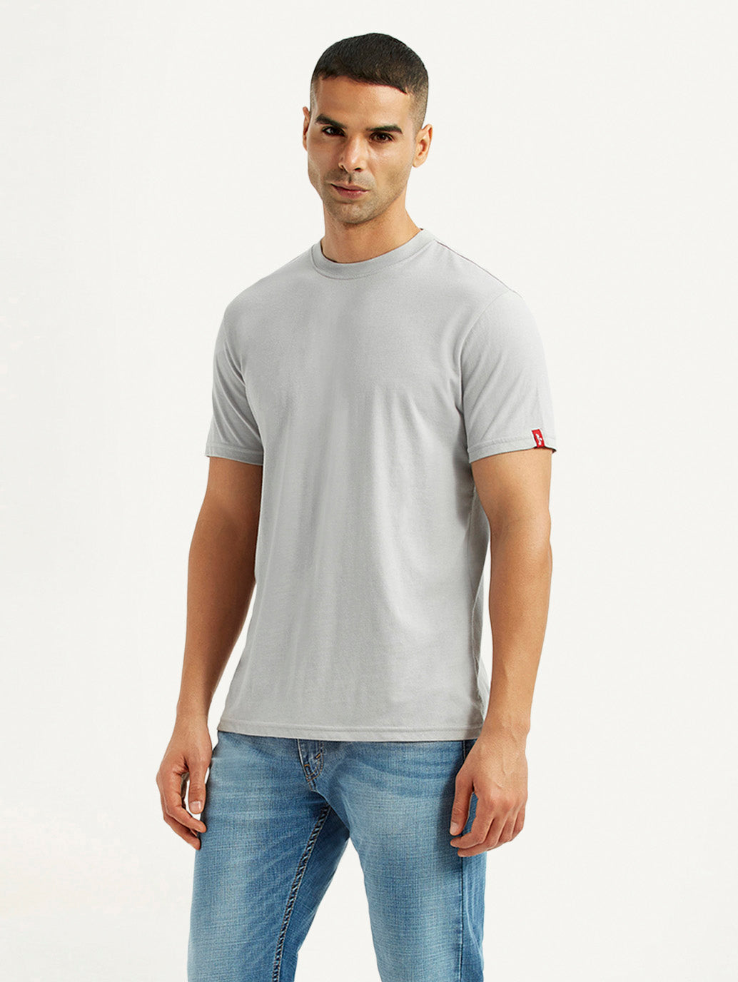 Men's Solid Light Grey Crew Neck T-shirt - Styleshot View