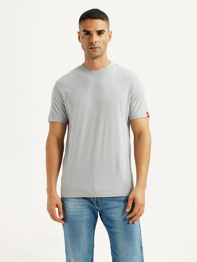 Men's Solid Light Grey Crew Neck T-shirt-image-5